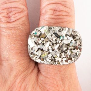 Vicenza Sterling Silver Druzy Quartz Bold sparkly statement ring platinum tone 9